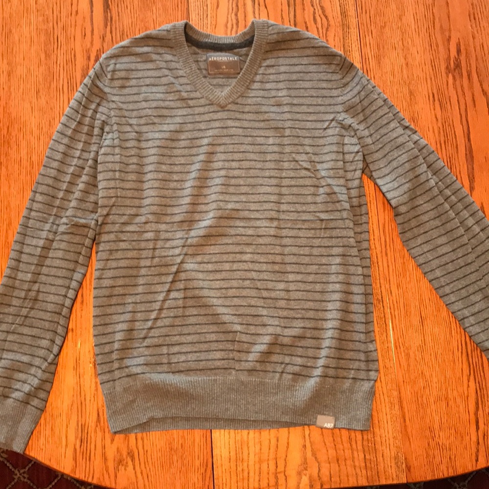 Striped gray v-neck sweater